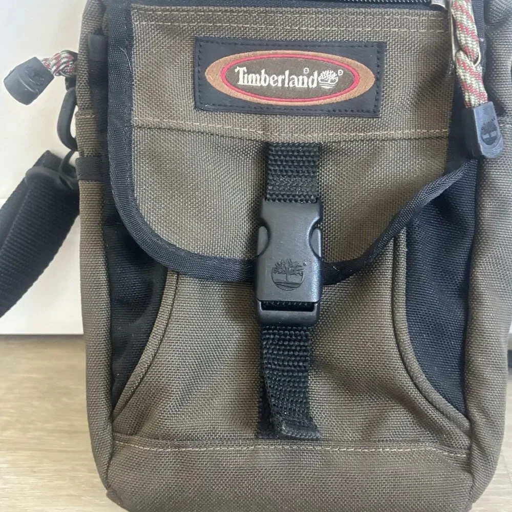 Vintage Timberland Crossbody Bag Olive Drab Canvas Mini Sling Shoulder Travel